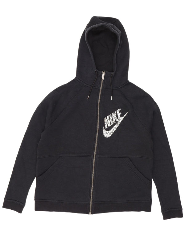 Nike Womens Graphic Loose Fit Zip Hoodie Sweater UK 14 Mittelschwarze Baumwolle