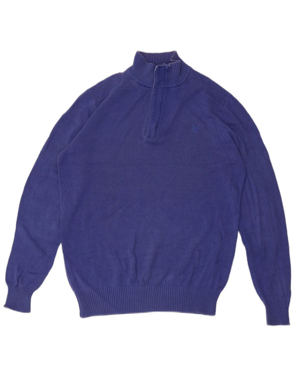 CREW CLOTHING Herren-Pullover mit Reißverschluss am Hals, Größe S, Blau, Baumwolle