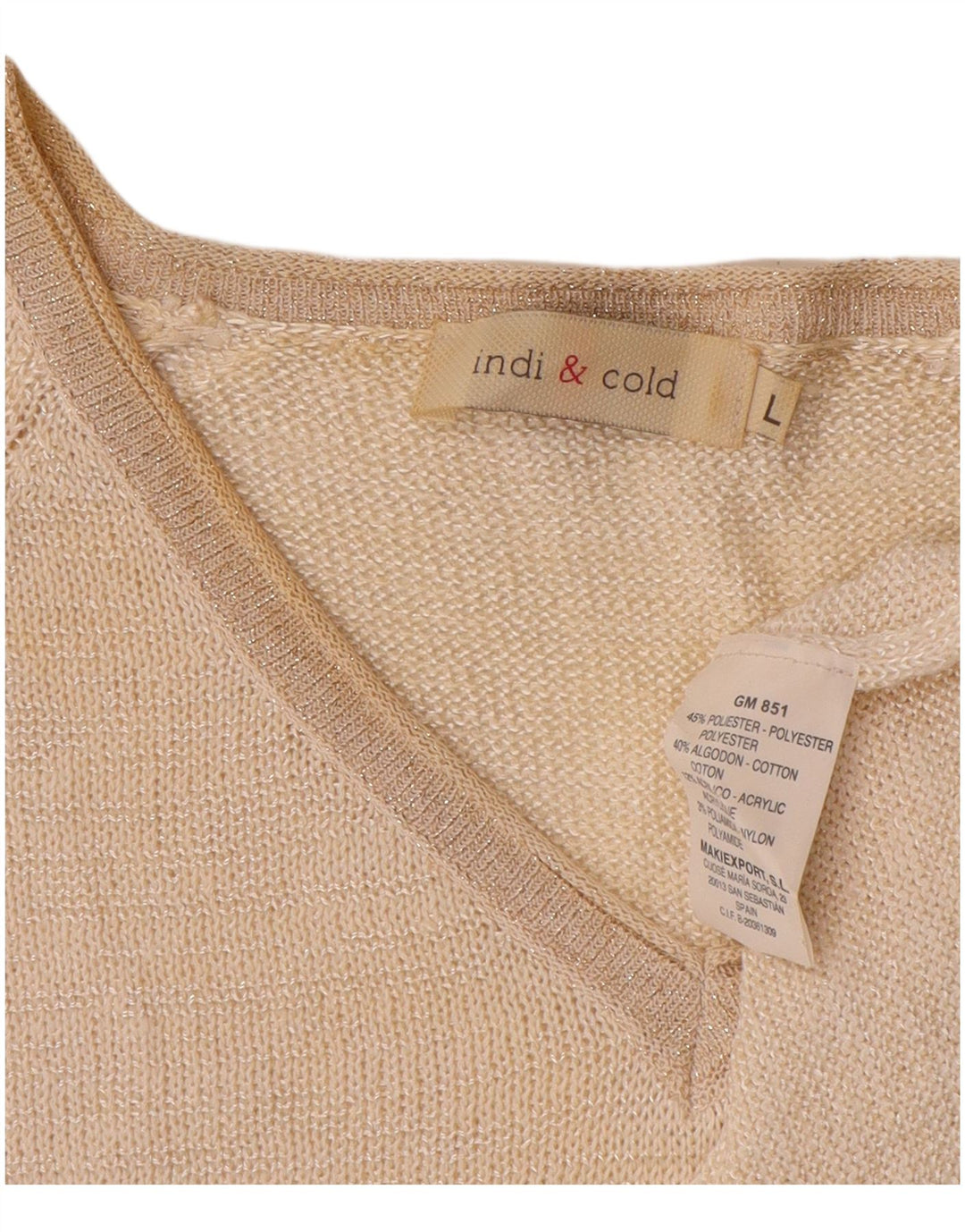 Vintage Damen V-Ausschnitt Pullover Pullover UK 16 Groß Beige Polyester