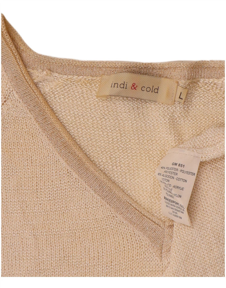 Vintage Damen V-Ausschnitt Pullover Pullover UK 16 Groß Beige Polyester