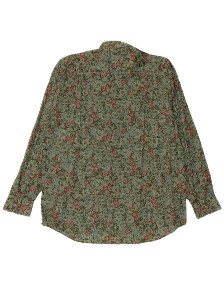 Vintage Herrenhemd Großes grünes Blumenmuster aus Baumwolle