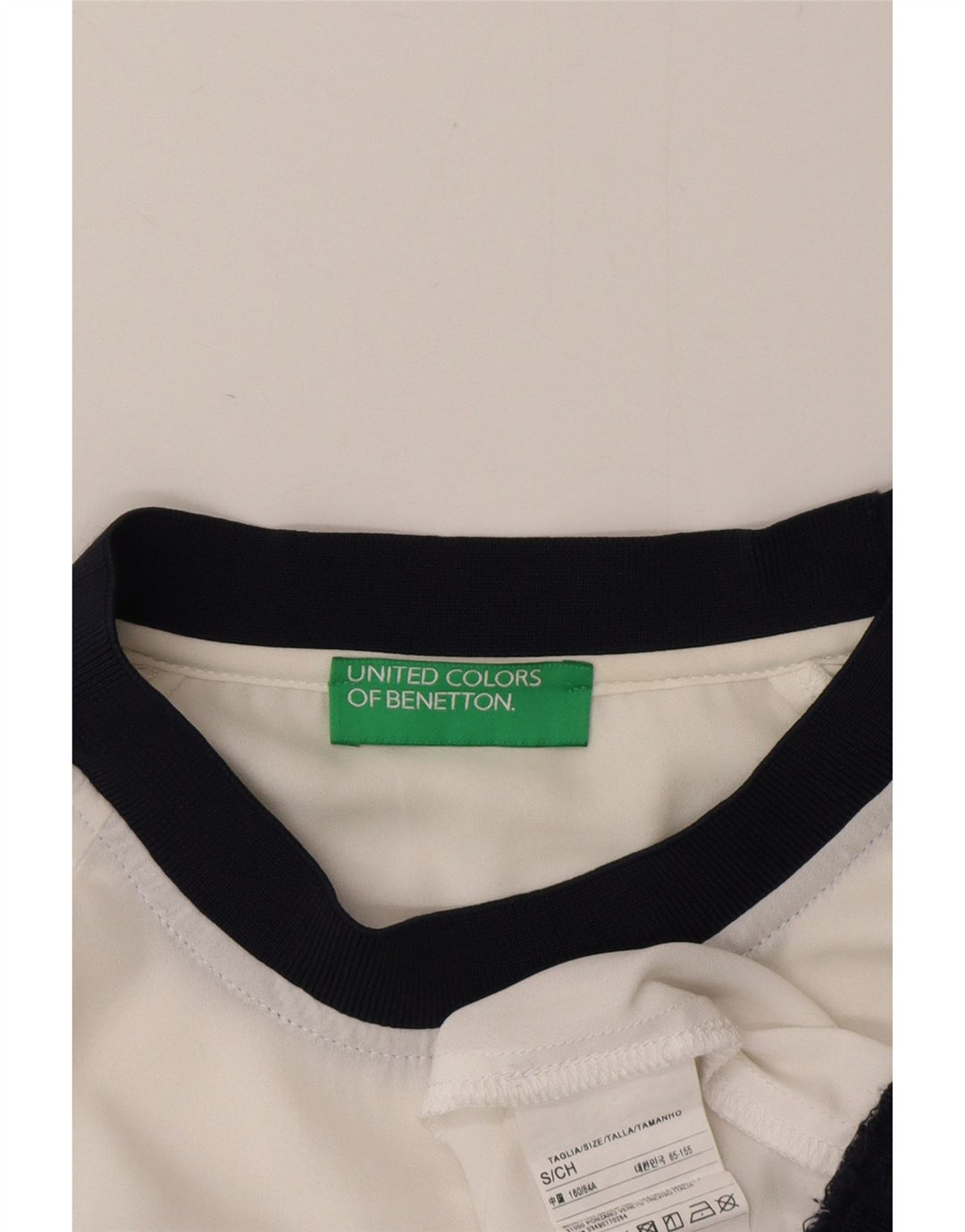 Benetton Damen-Top mit durchsichtigem Grafikmotiv, langärmlig, UK 10, Größe S, Weiß