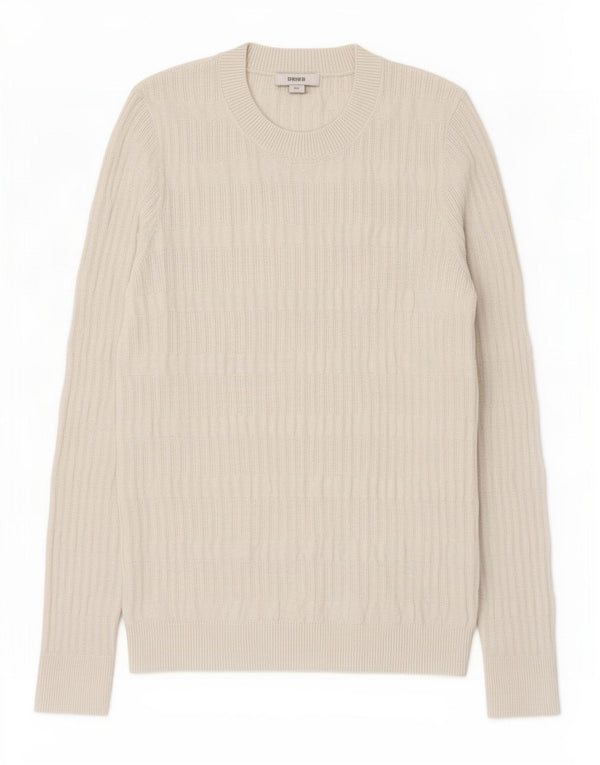 Reiss Damen-Pullover mit Rundhalsausschnitt, UK 12, mittelweiß gestreift, Polyamid