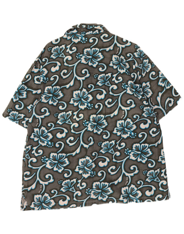 Rip Curl Herren-Kurzarmhemd, groß, grau, geblümt, hawaiianische Baumwolle