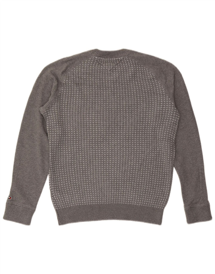 Tommy Hilfiger Herren-Pullover mit Rundhalsausschnitt, mittelgraue geometrische Baumwolle