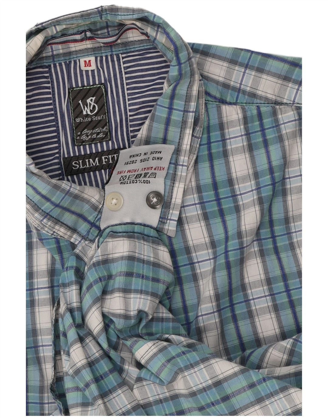 White Stuff Slim-Fit-Hemd für Herren aus mittelblauer Baumwolle mit Karomuster