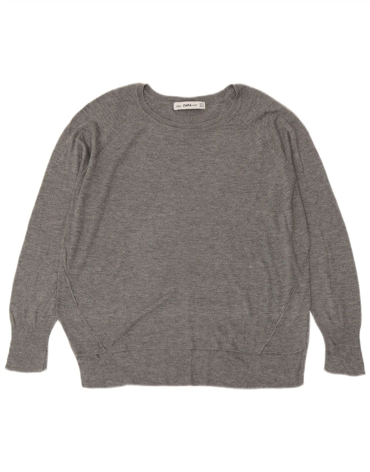 Zara Damen-Pullover mit U-Boot-Ausschnitt, Gr. 14, Mittelgrau