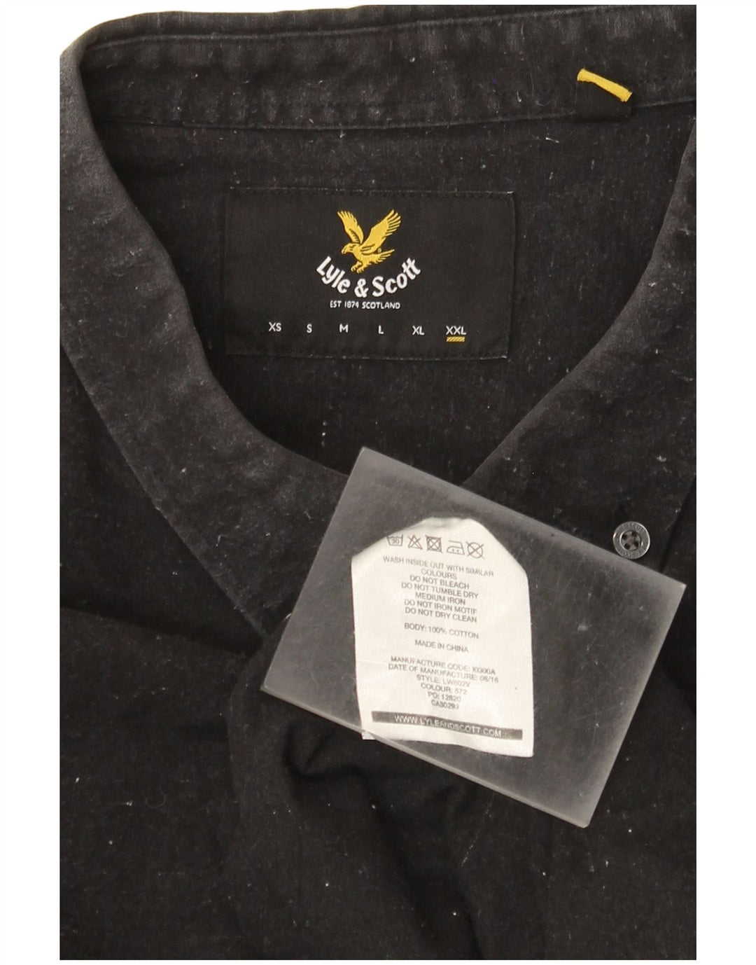 Lyle & Scott Herrenhemd 2XL Schwarz Gefleckte Baumwolle