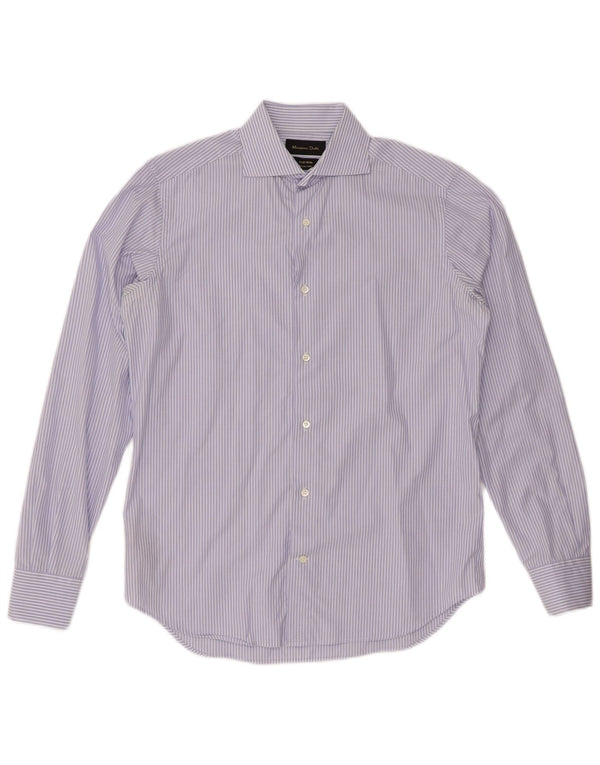MASSIMO DUTTI Herrenhemd Größe 15 38 Mittelblaue Nadelstreifen-Baumwolle