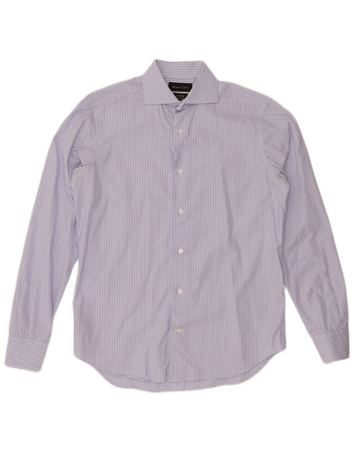 MASSIMO DUTTI Herrenhemd Größe 15 38 Mittelblaue Nadelstreifen-Baumwolle