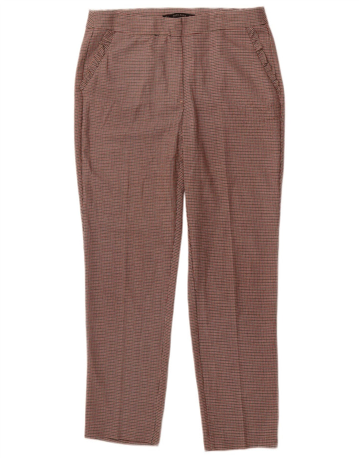ZARA Womens Slim Chino Trousers Large W32 L27 Brown Houndstooth