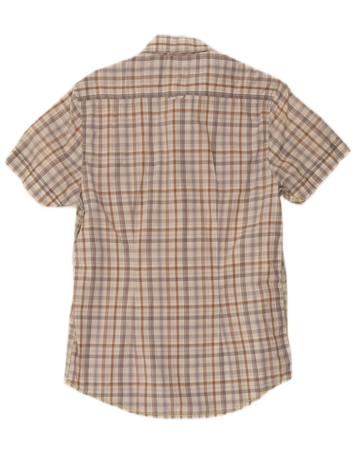Energie Herren-Kurzarmhemd, klein, beige, kariert, Baumwolle
