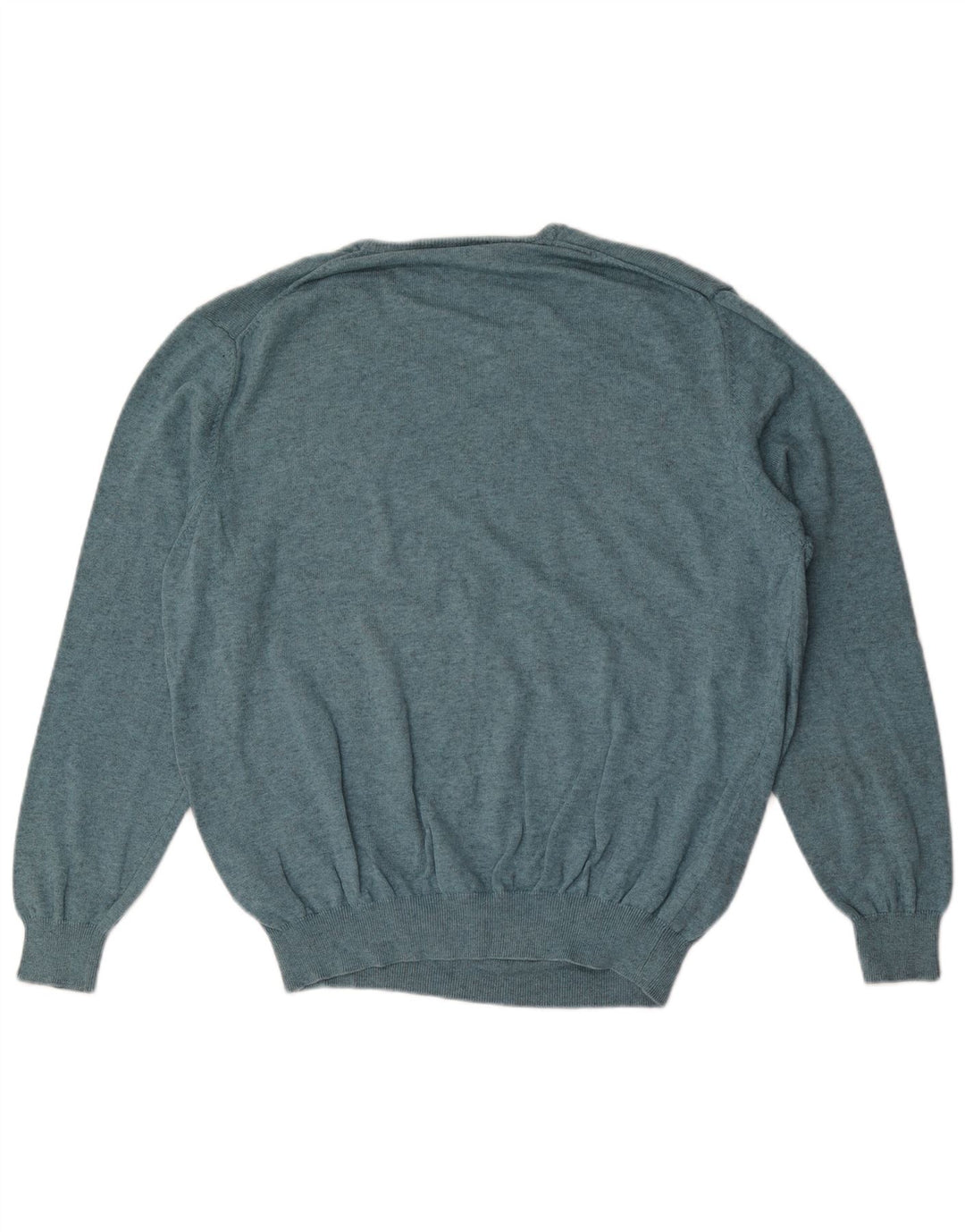 Massimo Dutti Herren-Pullover mit V-Ausschnitt, groß, aus blauer Baumwolle