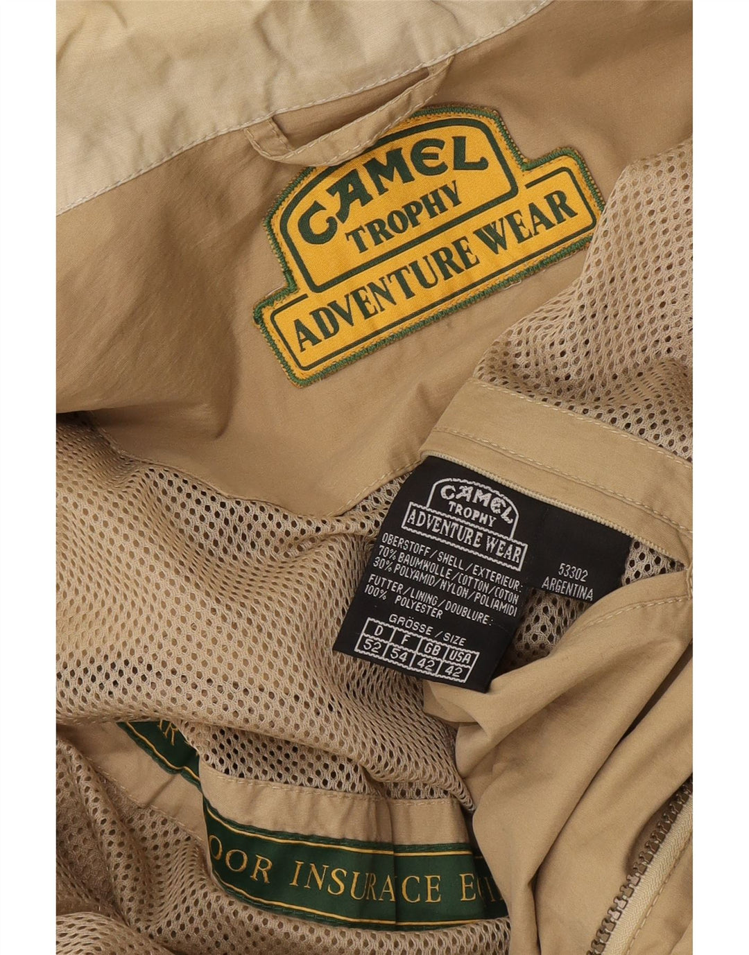 Camel Herren-Utility-Jacke mit Kapuze, UK 42, XL, beige Baumwolle