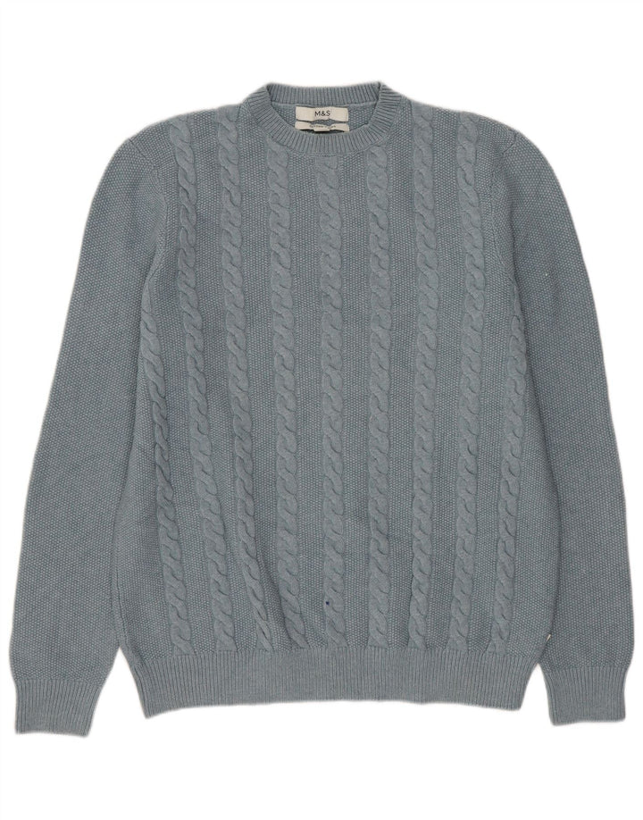 Marks & Spencer Herren-Pullover mit Rundhalsausschnitt, Mittelblau, Polyester