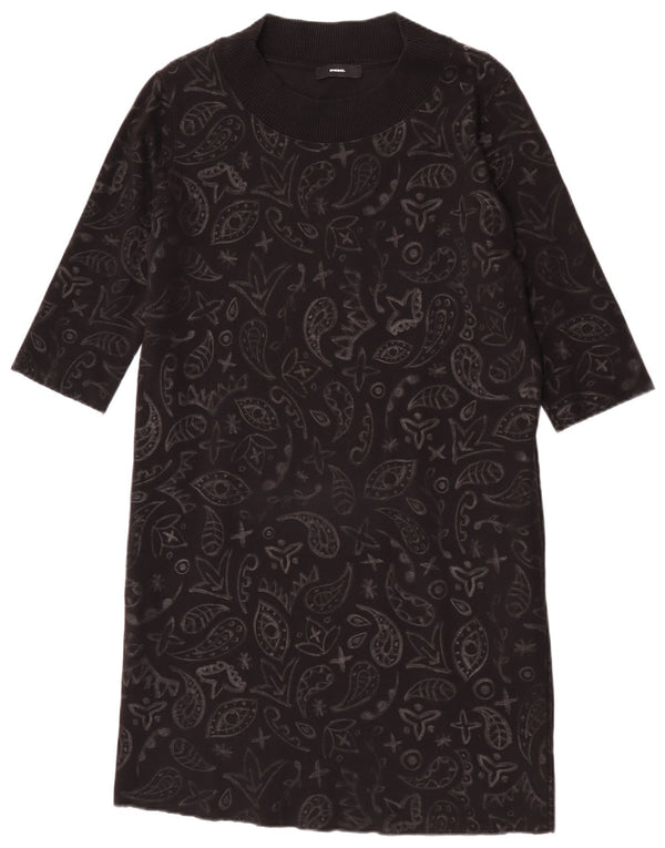 Diesel Damen-Pulloverkleid mit 3/4-Ärmeln, UK-Größe 44, mittelschwarz, Paisley-Baumwolle