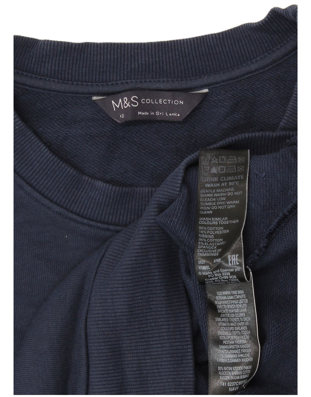 Marks & Spencer Damen-Sweatshirt-Pullover UK 12 Mittelmarineblaue Baumwolle