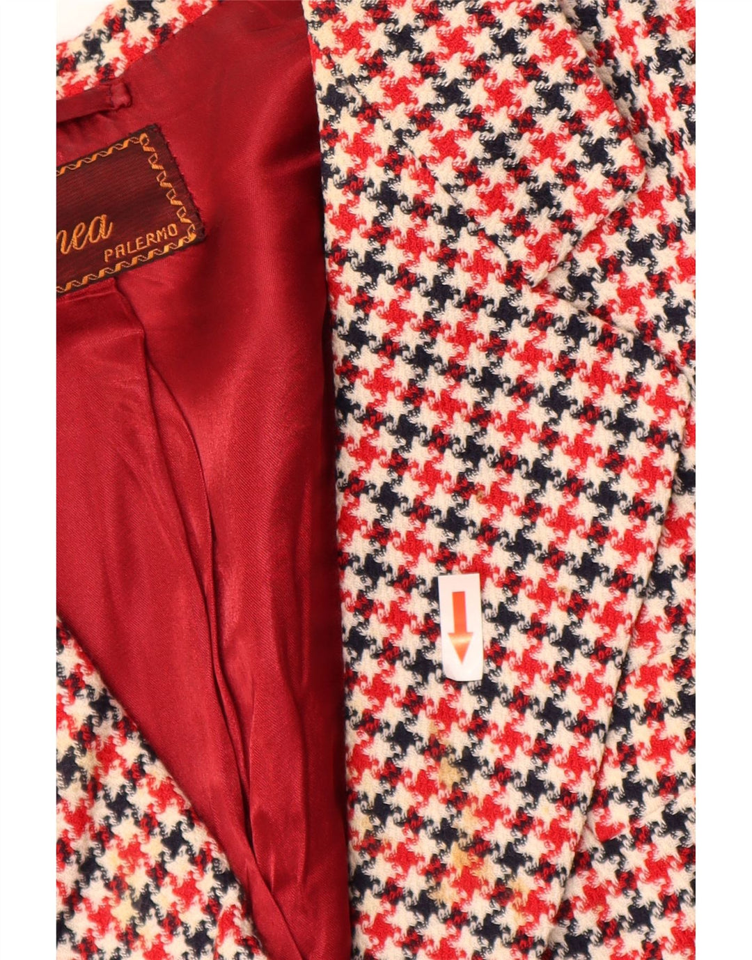 Vintage Damen 3/4 Ärmel Blazer Jacke UK 16 Großer roter Hahnentritt
