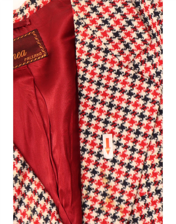 Vintage Damen 3/4 Ärmel Blazer Jacke UK 16 Großer roter Hahnentritt