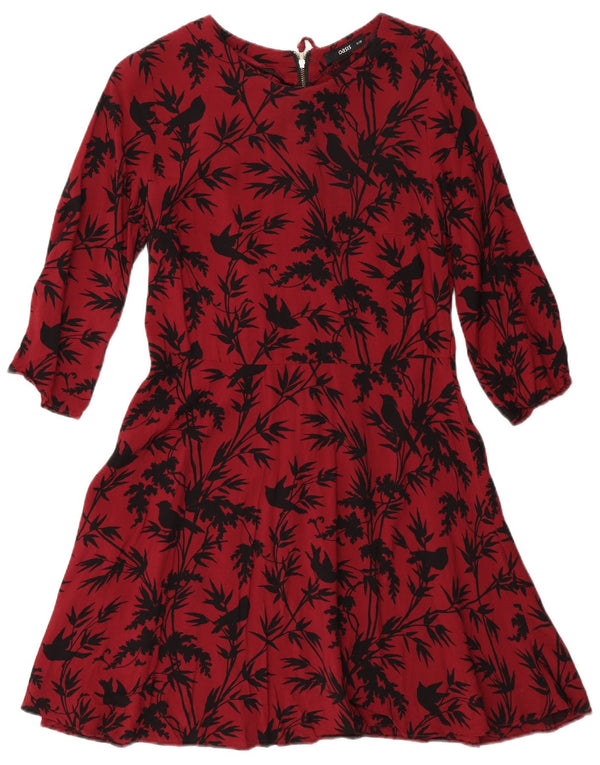 Oasis A-Linien-Kleid mit 3/4-Ärmeln für Damen, UK-Größe 42, Mittelrot, Blumenmuster, Viskose