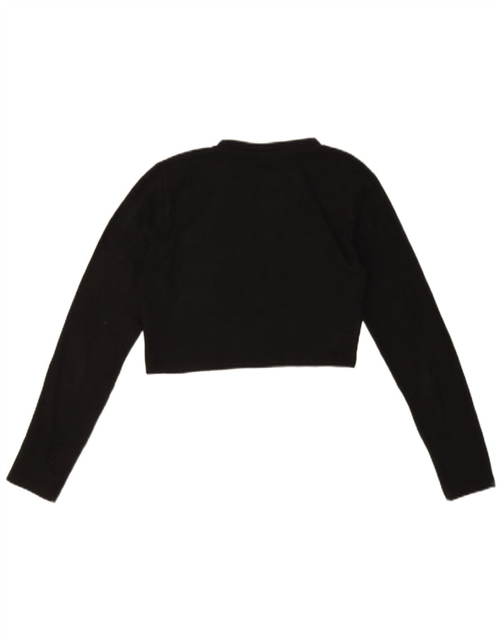 Zara Damen Crop Top Langarm UK 16 Große schwarze Baumwolle