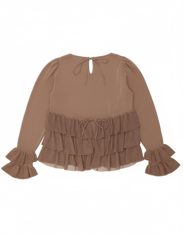 Übergroßes Langarm-Blusenoberteil von Zara für Damen, UK 10, Small, Braun, Farbblock