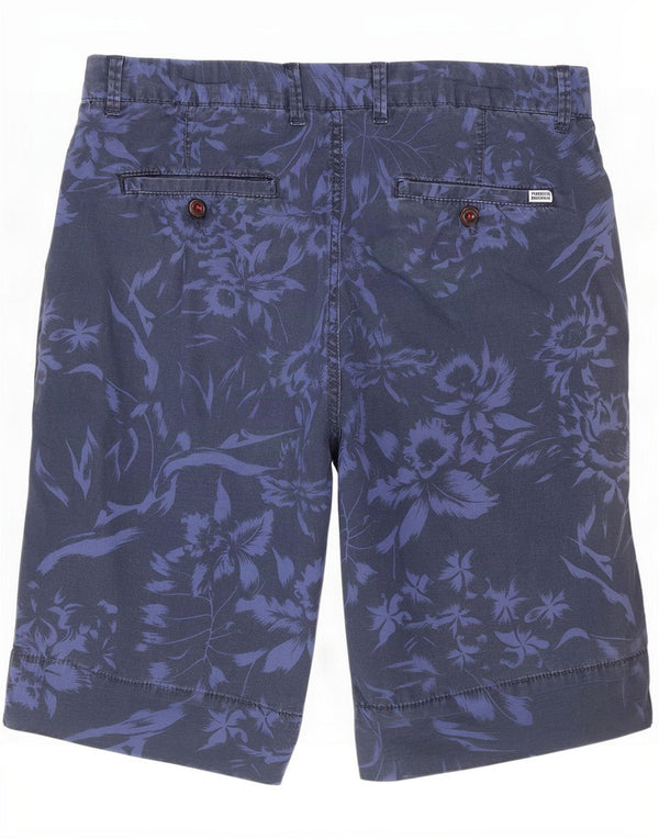 Franklin Marshall Herren Skinny Chino Shorts Medium W32 Marineblau mit Blumenmuster