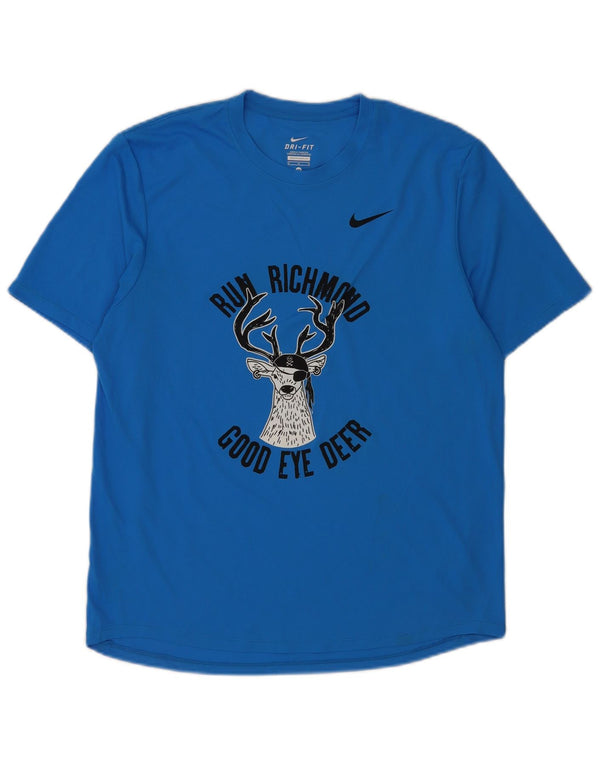 Nike Herren Dri Fit Grafik-T-Shirt-Oberteil aus mittelblauem Polyester