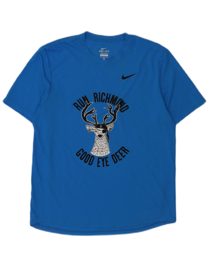 Nike Herren Dri Fit Grafik-T-Shirt-Oberteil aus mittelblauem Polyester
