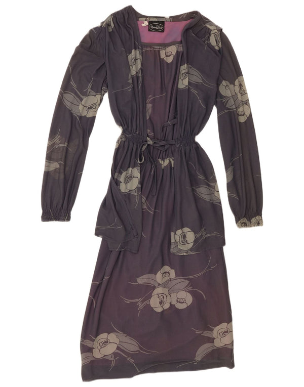 Vintage Damen Langarm-Maxikleid EU 40 Mittellila geblümt