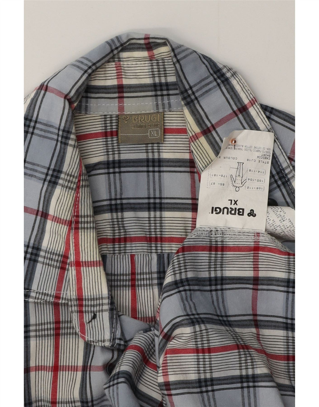 BRUGI Herren-Kurzarmhemd XL aus blauer Gingham-Baumwolle