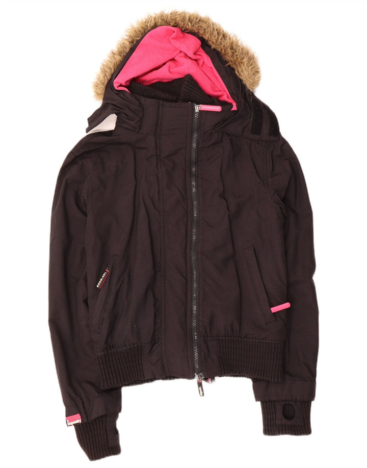 Superdry Damen The Windbomber Hooded Windjacke UK 14 Medium Schwarz