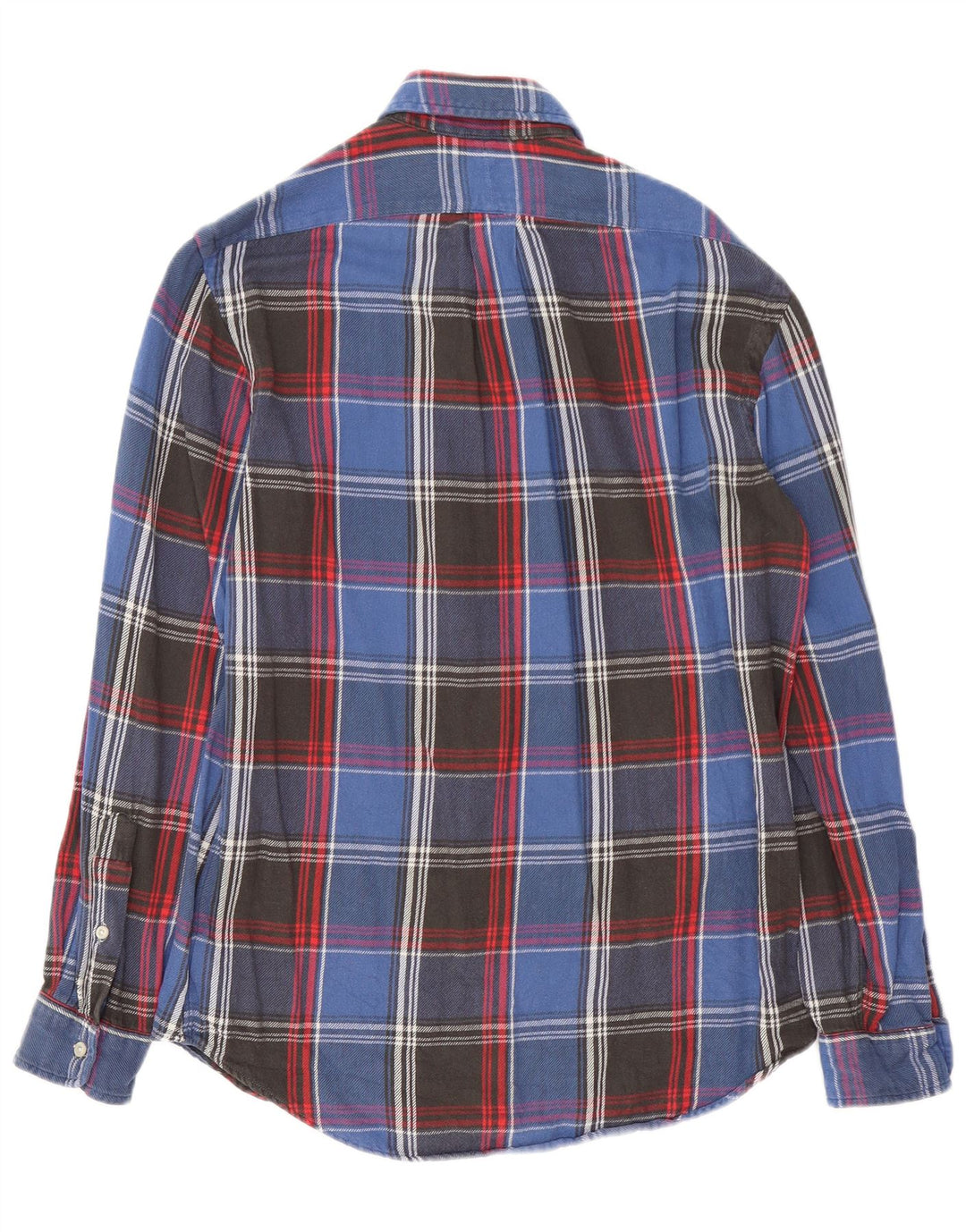 RALPH LAUREN Herren-Flanellhemd, klein, blau kariert, Baumwolle