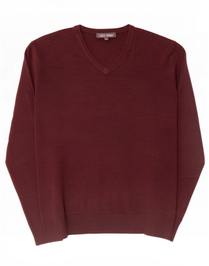 Marks & Spencer Herren-Pullover mit V-Ausschnitt, mittelbraunes Acryl