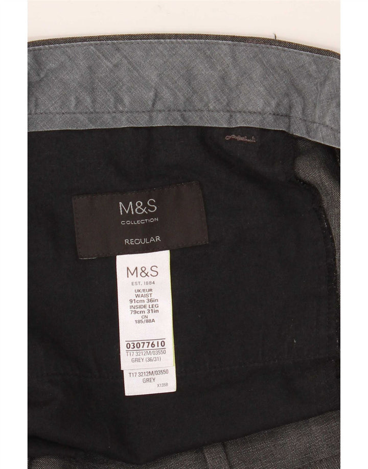 Marks & Spencer Herren Tapered Regular Anzughose W36 L31 Graues Polyester