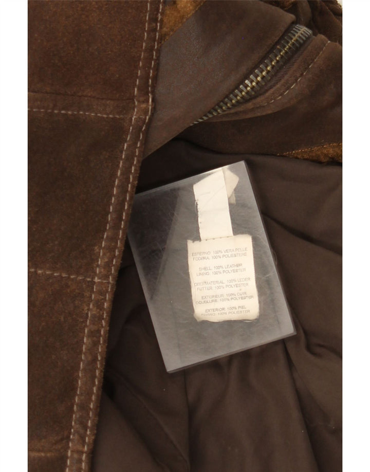 Vintage Damen Lederjacke mit Kapuze IT 48 XL Braunes Leder