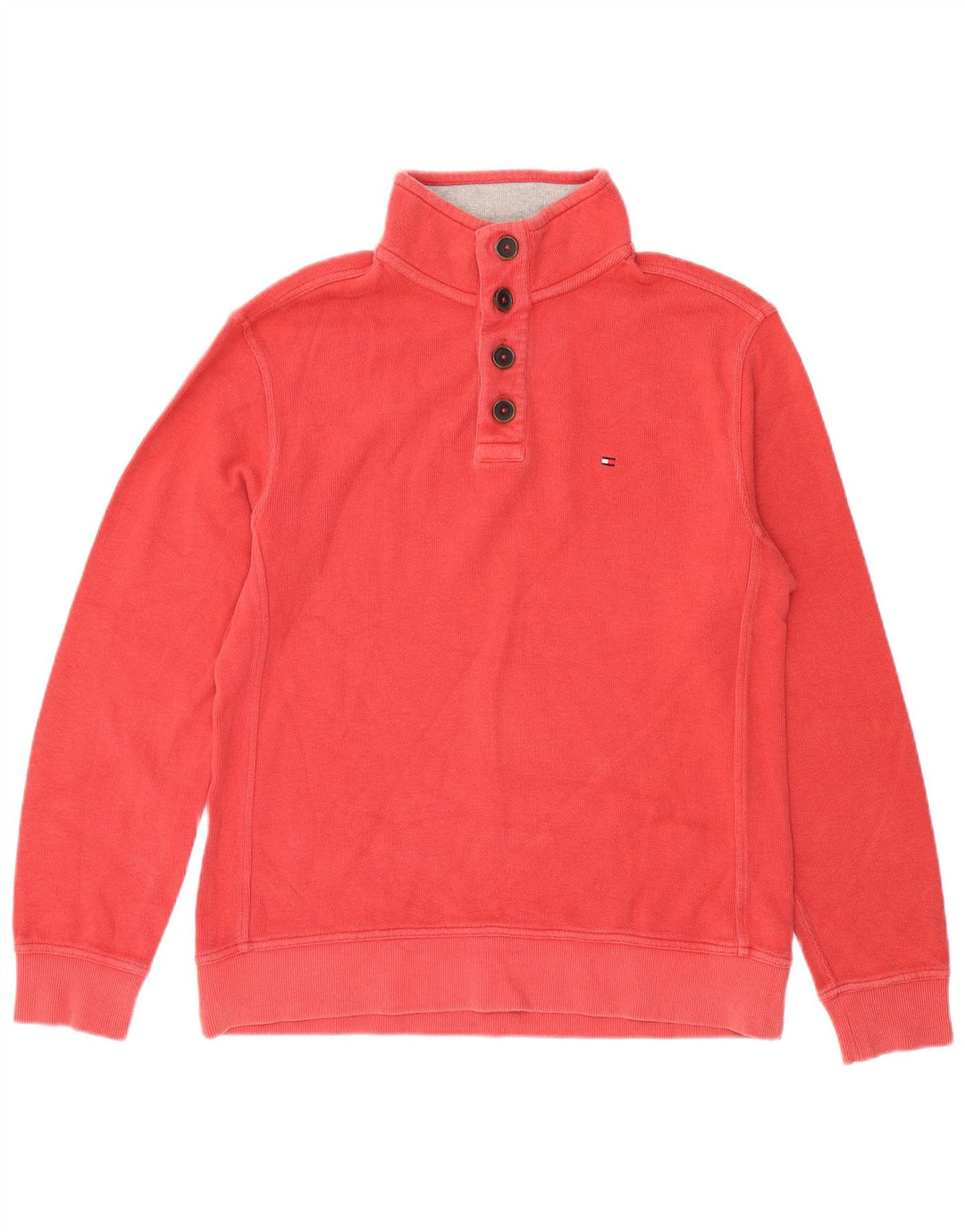 Tommy Hilfiger Herren-Sweatshirt mit Knopfkragen, groß, aus roter Baumwolle