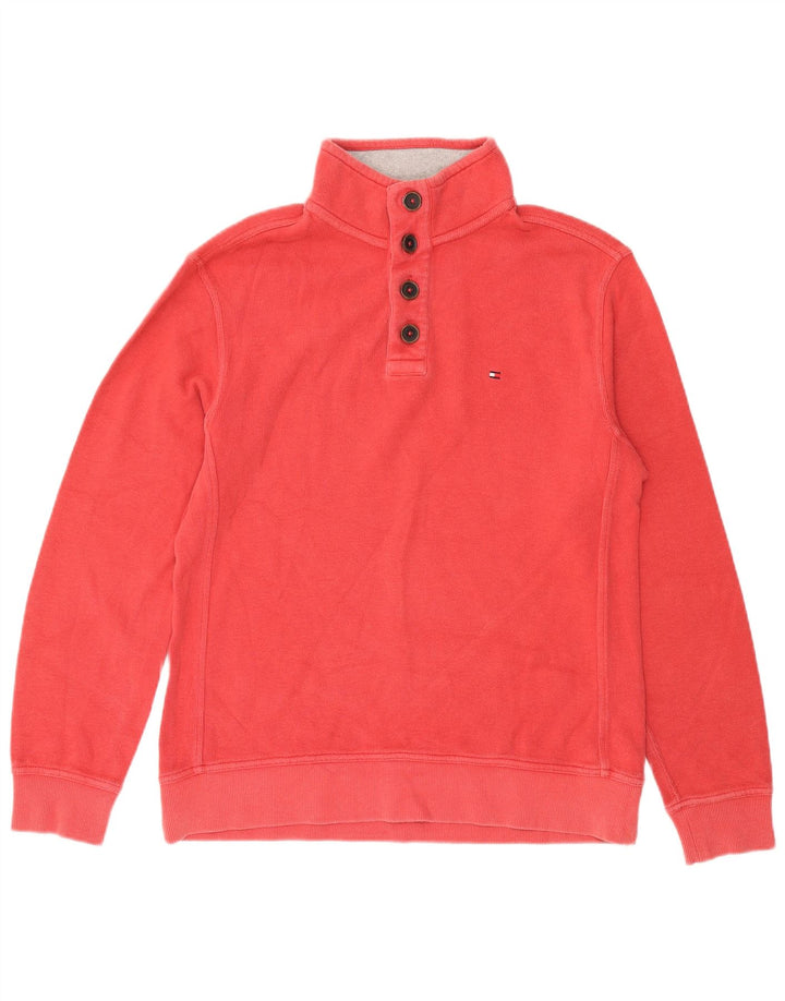 Tommy Hilfiger Herren-Sweatshirt mit Knopfkragen, groß, aus roter Baumwolle