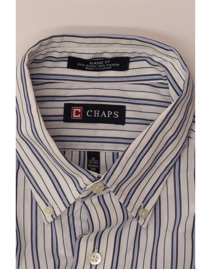 Chaps Herren-Hemd mit klassischer Passform, Größe 16, groß, weiß gestreift, Baumwolle