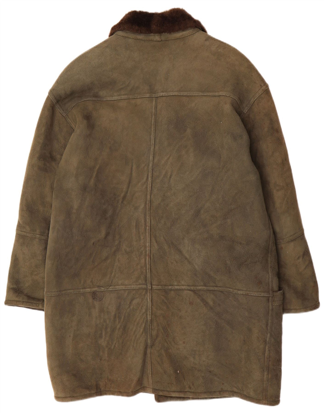 VINTAGE Herren Loose Fit Shearling Overcoat UK 36 Small Khaki