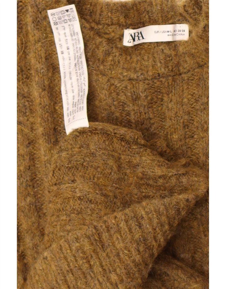 ZARA Damen Übergroßes Pulloverkleid UK 14 Medium Khaki Nylon