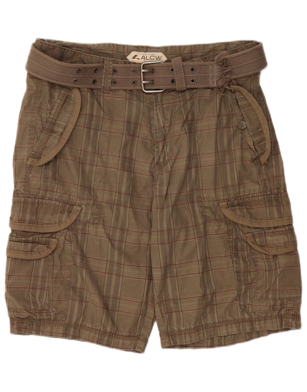 C&A Herren-Cargoshorts, EU 48, mittelgroß, W34, Khaki, kariert, Baumwolle