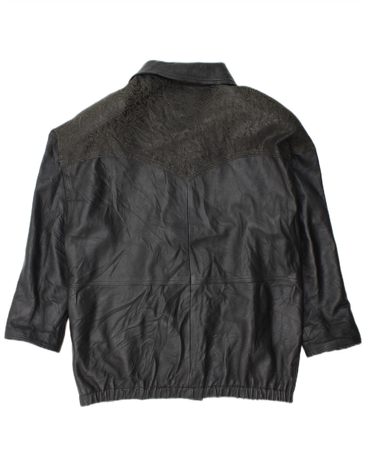 YUPPIE Damen Übergroße Lederjacke UK 18 XL Schwarz geblümt