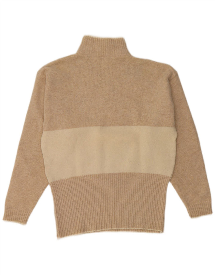 Vintage Damen Rollkragenpullover Pullover UK 14 Mittelbeige Farbblock