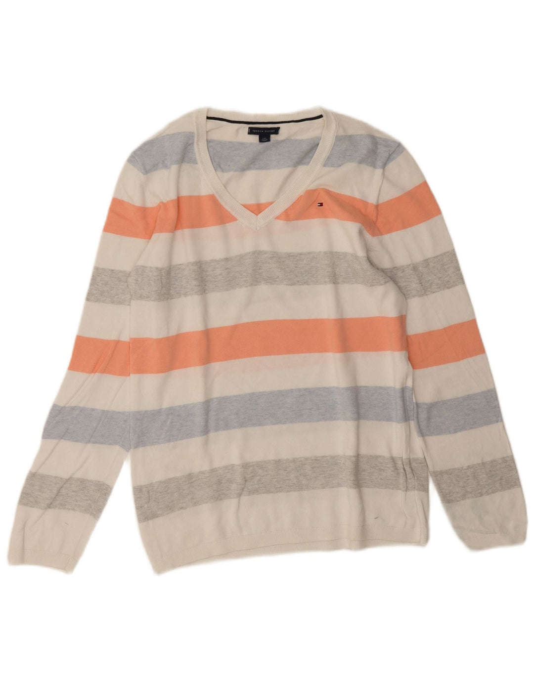 Tommy Hilfiger Damen-Pullover mit V-Ausschnitt, UK 14, Größe L, mehrfarbig