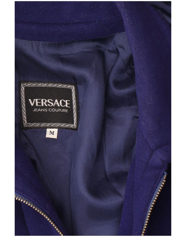 VERSACE Herren-Dufflecoat mit Kapuze UK 38 Mittelblauer Wolldesigner