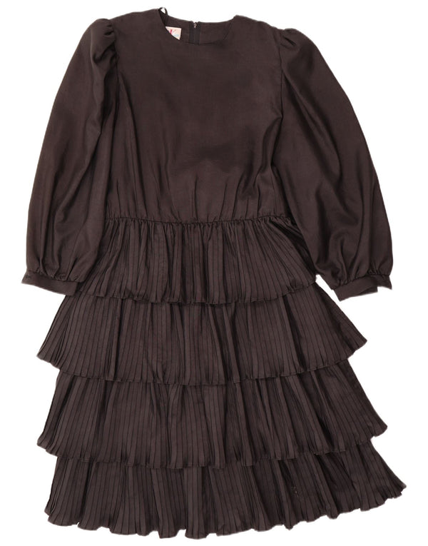 VINTAGE Damen Langarm-Stufenkleid EU 36 Small Schwarz Polyester