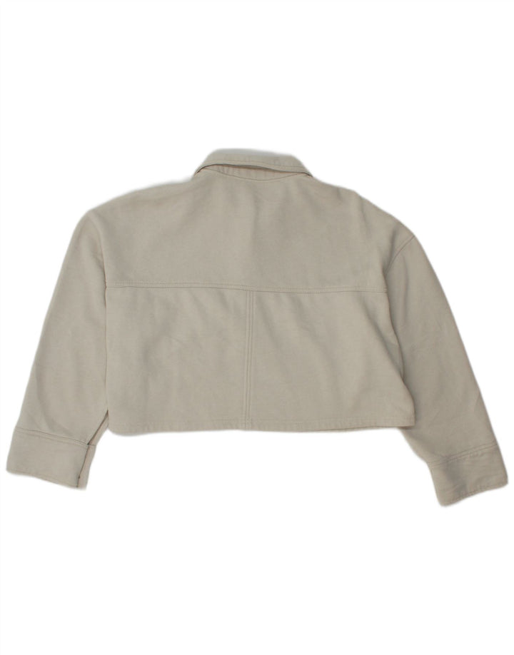 Zara Damen Crop Polo Neck Sweatshirt Pullover UK 16 Large Weiß Polyester