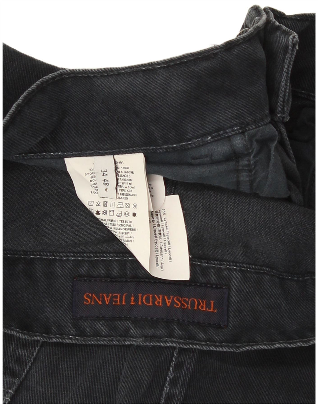 Trussardi Herren Straight Jeans IT 48 Medium W34 L30 Schwarze Baumwolle