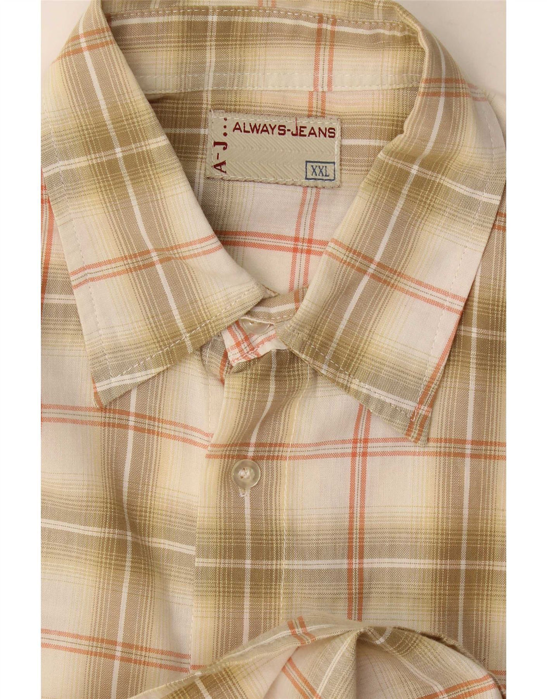 Vintage Herren Kurzarmhemd 2XL Beige Karo